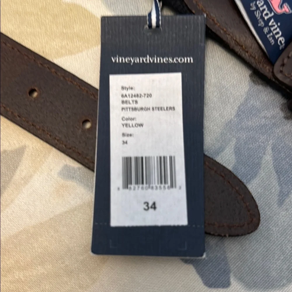 Vineyard Vines Yellow Ribbon Leather-Trim Belt with Team Medallions